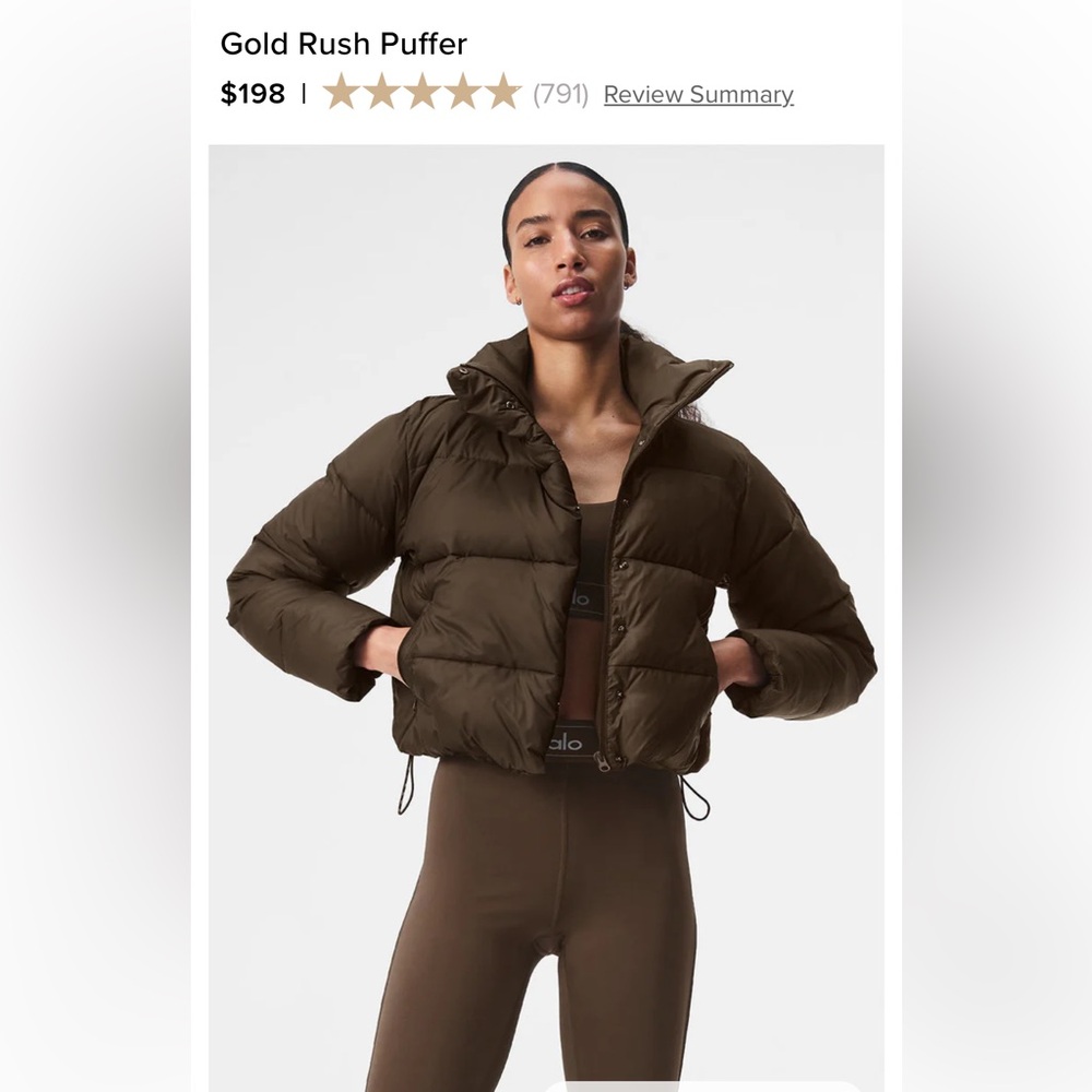 Alo Yoga Gold Rush Puffer Espresso Size Small $198